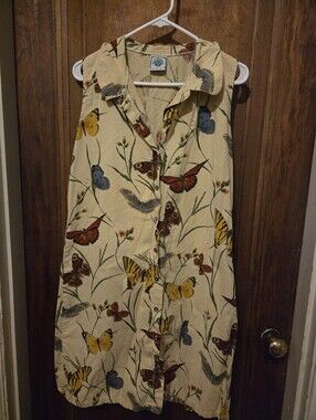Tommy Bahama Cream Butterfly-Print Sleeveless Button Midi Dress